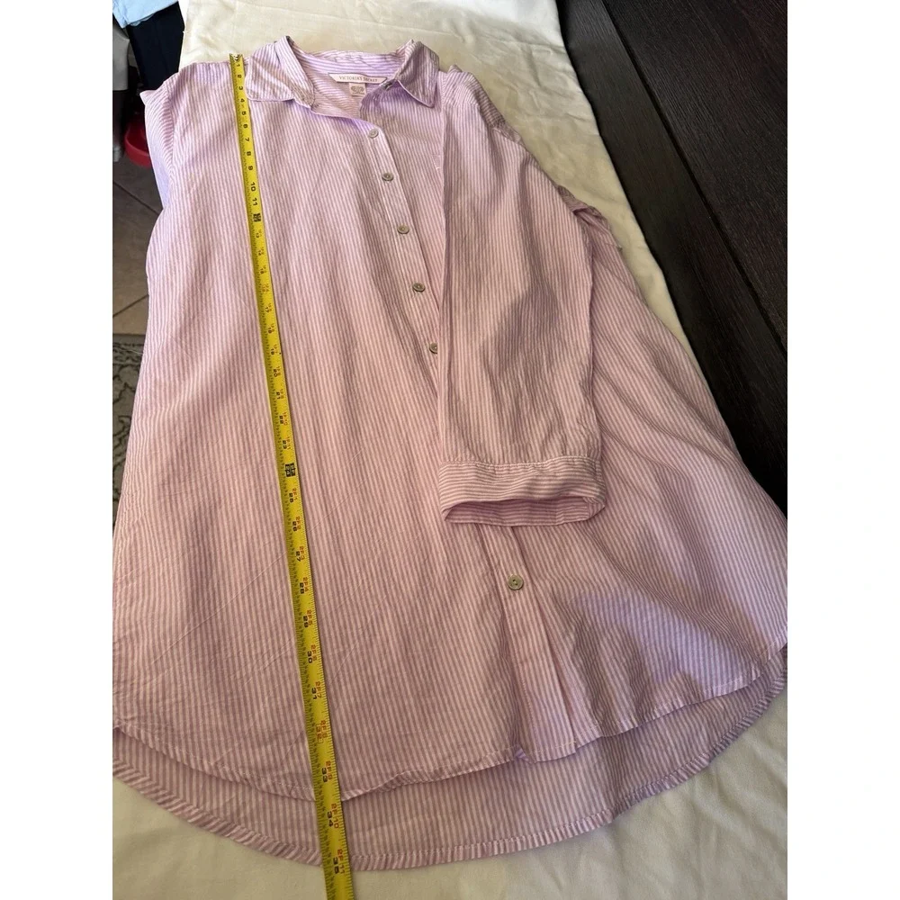 Victorias Secret Womens Sleep Shirt Dress Purple Stripe 100% Cotton L